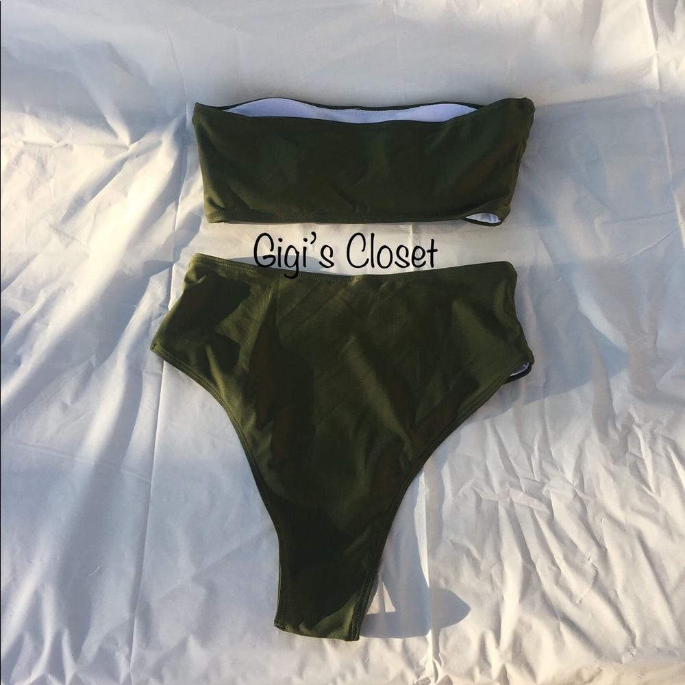 Bandeau Bikini High Waisted GREEN - Picture 3 of 8